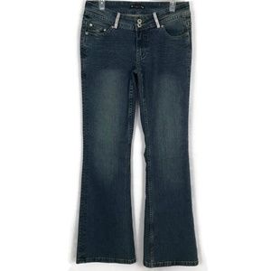 Vanilla Womens Jeans Size 7 Medium Wash Flare Stretch Embellished Distressed